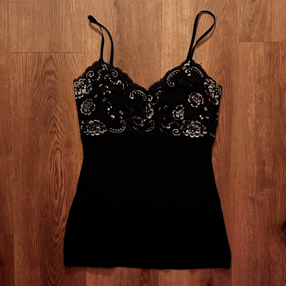 y2k style black floral lace form-fitting tank top